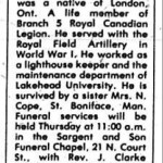 Obituary from Chronicle Journal 16 June 1982 p. 33